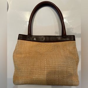 Chanel Vintage Straw and Leather Shoulder Tote / Handbag / Purse